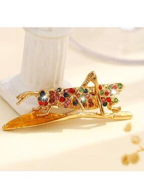 Grasshopper Brooch Bug Rhinestone Sparkle Stylish Trendy Insect Glam Unique Fun